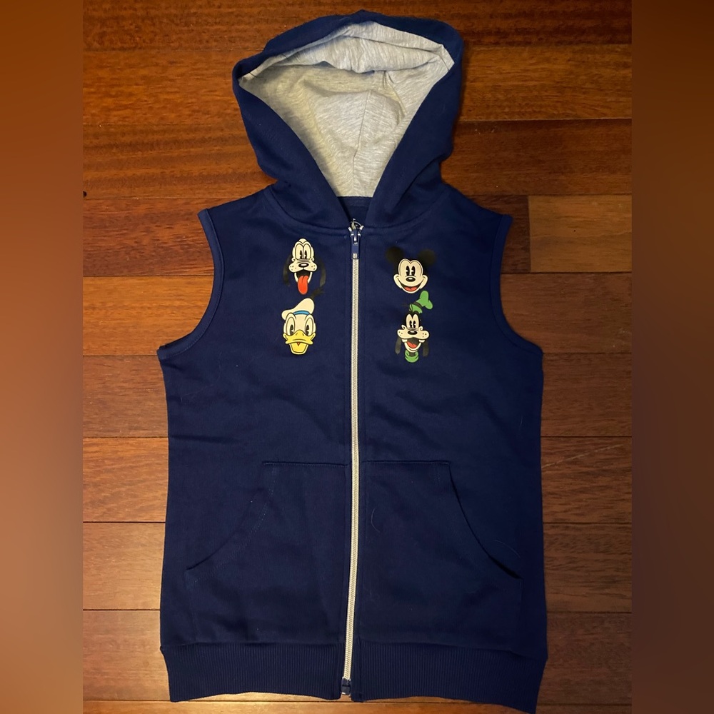 NWOT Kids Disney Blue and Gray Vest Hoodie with Cartoon Characters